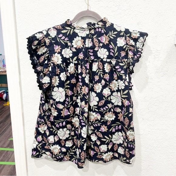 Lane Bryant Top Women's 18 Navy Blue Cap Sleeve Smocked Popover Tank Ruffle - Picture 5 of 8